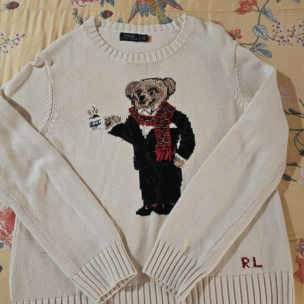 Polo by Ralph Lauren Cream Sweater with Bear Design